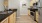 a kitchen with wooden cabinets